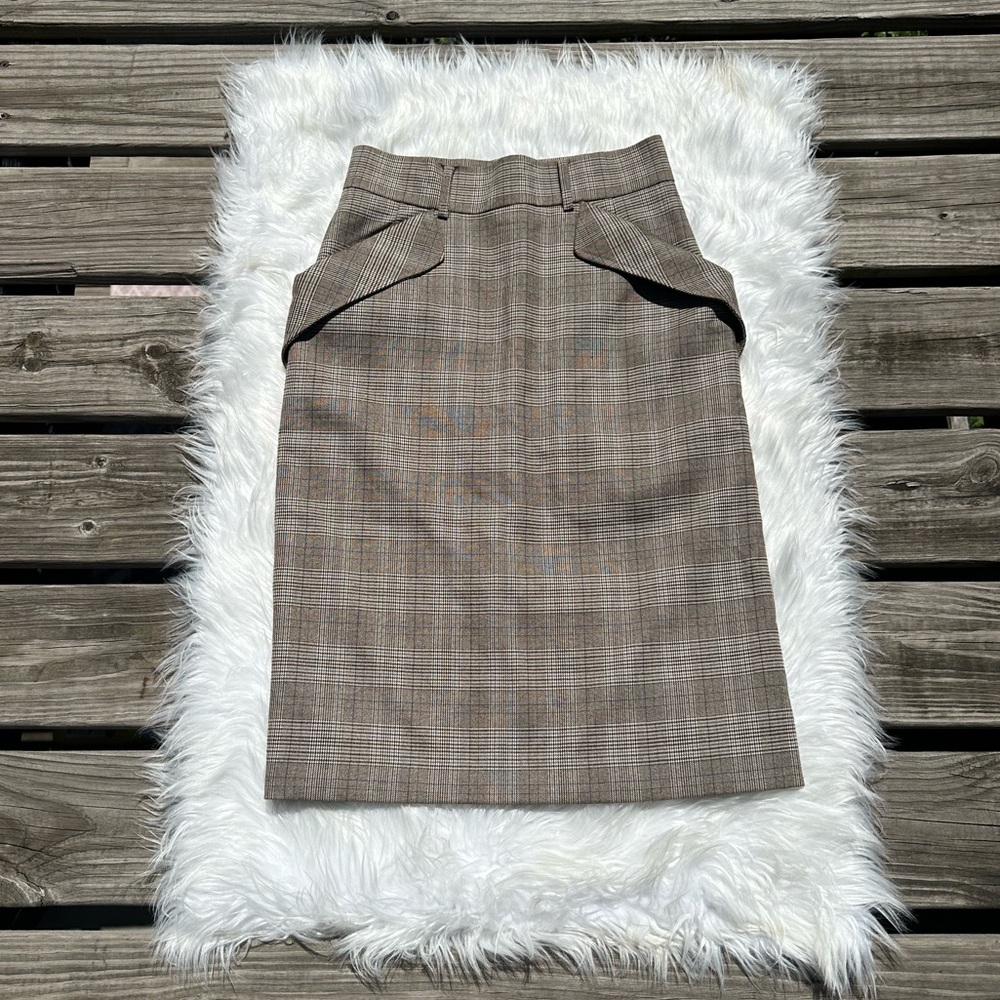My Little Mushroom Biu Plaid Midi Skirt Brown Size Small